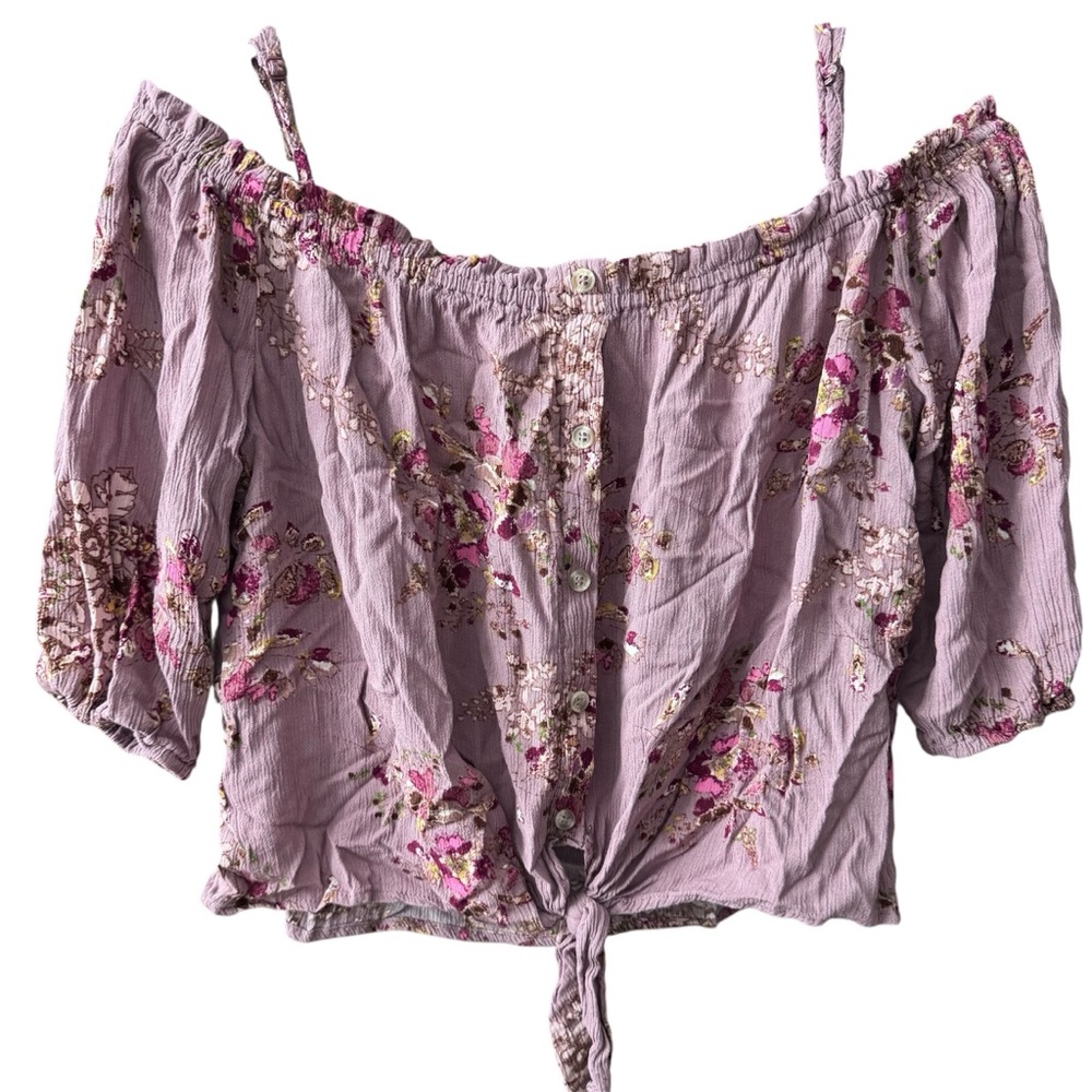 Liberty Love Lavender Floral‎ Off-Shoulder Blouse, size Large